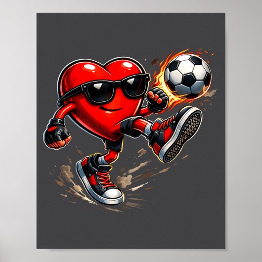 Cute Heart Playing Soccer Valentines Day Soccer Bo ポスター (正面)