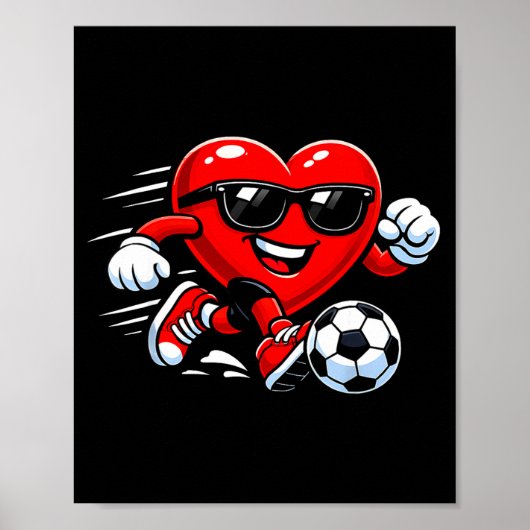 Cute Heart Playing Soccer Valentines Day Soccer Bo ポスター (正面)