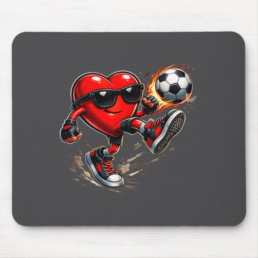 Cute Heart Playing Soccer Valentines Day Soccer Bo マウスパッド (正面)