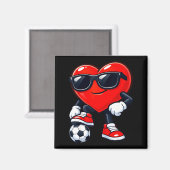 Cute Heart Playing Soccer Valentines Day Soccer Bo マグネット (正面/裏面)