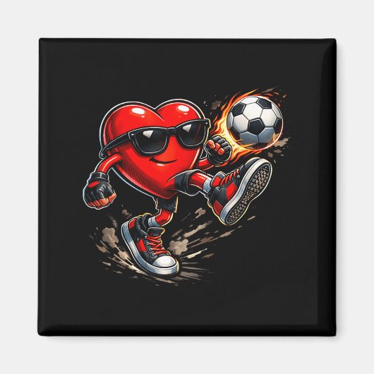 Cute Heart Playing Soccer Valentines Day Soccer Bo マグネット (正面)