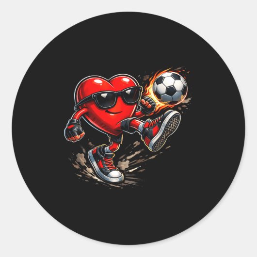 Cute Heart Playing Soccer Valentines Day Soccer Bo ラウンドシール (正面)