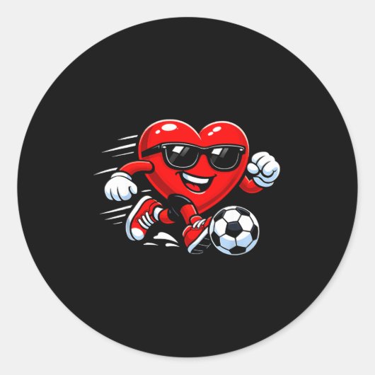 Cute Heart Playing Soccer Valentines Day Soccer Bo ラウンドシール (正面)