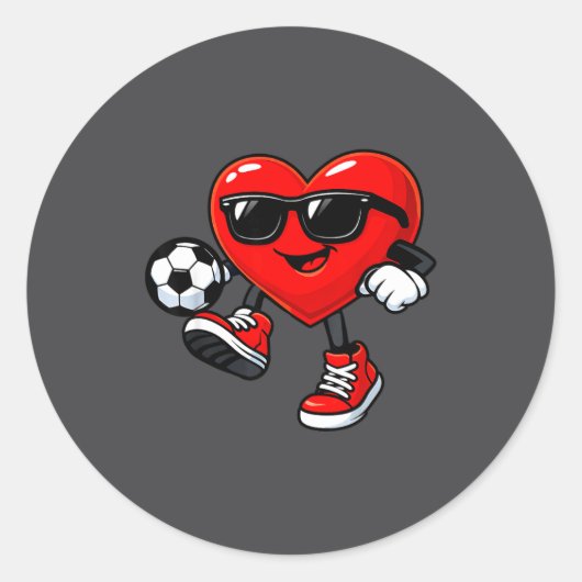 Cute Heart Playing Soccer Valentines Day Soccer Bo ラウンドシール (正面)
