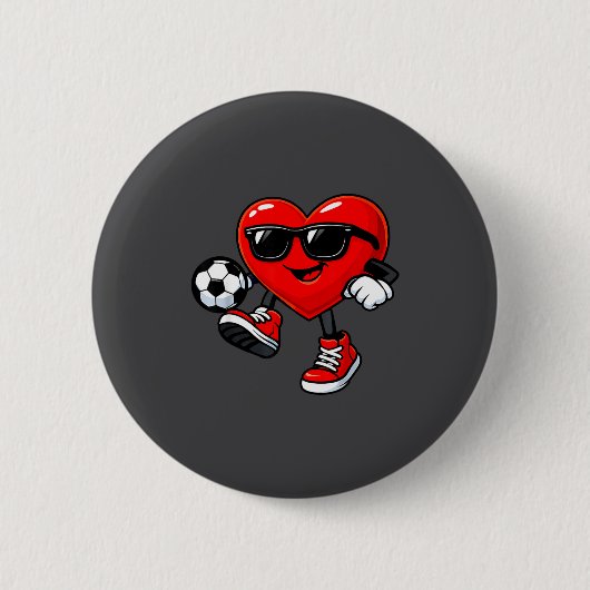 Cute Heart Playing Soccer Valentines Day Soccer Bo 缶バッジ (正面)
