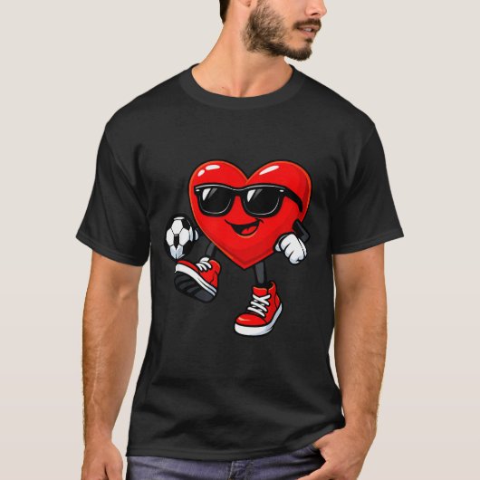 Cute Heart Playing Soccer Valentines Day Soccer Bo Tシャツ (正面)
