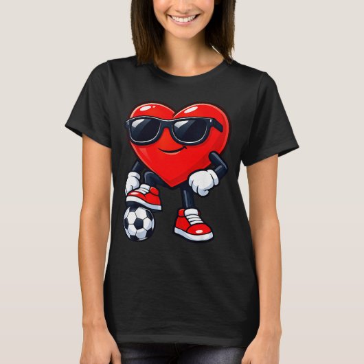 Cute Heart Playing Soccer Valentines Day Soccer Bo Tシャツ (正面)