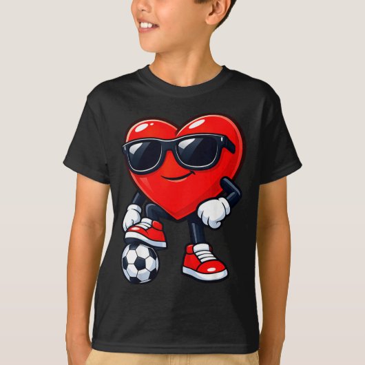 Cute Heart Playing Soccer Valentines Day Soccer Bo Tシャツ (正面)