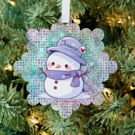 Cute Heart Snow Man Pastel Pattern Name オーナメントカード