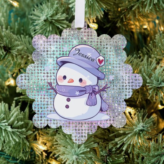 Cute Heart Snow Man Pastel Pattern Name オーナメントカード (インサイチュ (木))