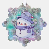 Cute Heart Snow Man Pastel Pattern Name オーナメントカード (裏面)