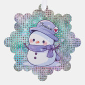 Cute Heart Snow Man Pastel Pattern Name オーナメントカード (正面)