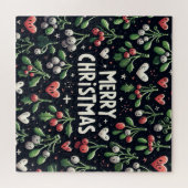 Cute hearth Christmas Mistletoe branch ジグソーパズル (横)