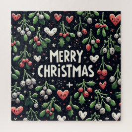 Cute hearth Christmas Mistletoe branch ジグソーパズル