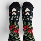 Cute hearth Christmas Mistletoe branch ソックス (上部)