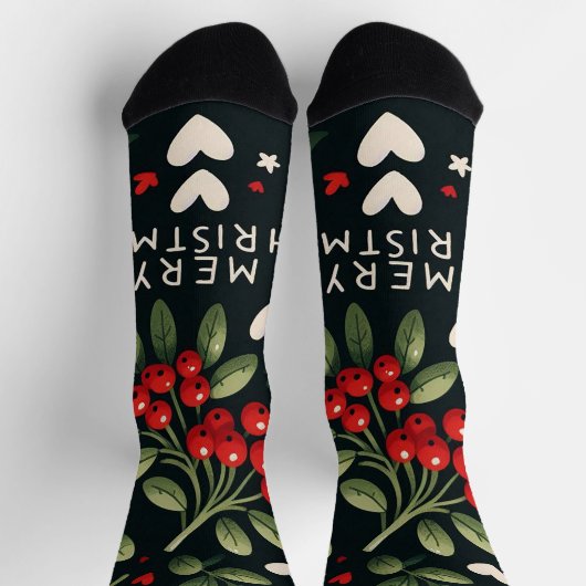 Cute hearth Christmas Mistletoe branch ソックス (上部)