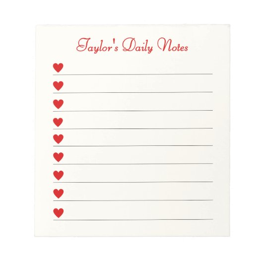 Cute Hearts Daily Notes Valentine Gift ノートパッド (正面)