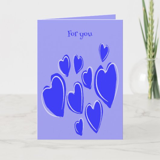 Cute Hearts Hand Drawn Blue Romantic Doodle カード (正面)