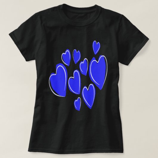 Cute Hearts Hand Drawn Blue Romantic Doodle Tシャツ (デザイン正面)