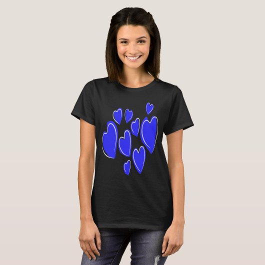 Cute Hearts Hand Drawn Blue Romantic Doodle Tシャツ (正面フル)