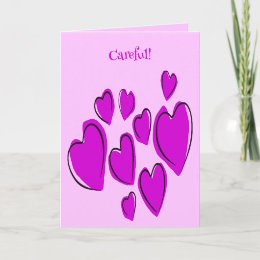 Cute Hearts Hand Drawn Bold Pink Romantic Doodle カード (正面)