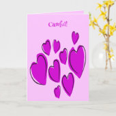 Cute Hearts Hand Drawn Bold Pink Romantic Doodle カード (黄色い花)