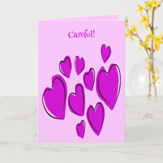 Cute Hearts Hand Drawn Bold Pink Romantic Doodle カード (黄色い花)