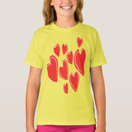 Cute Hearts Hand Drawn Deep Red Romantic Doodle Tシャツ