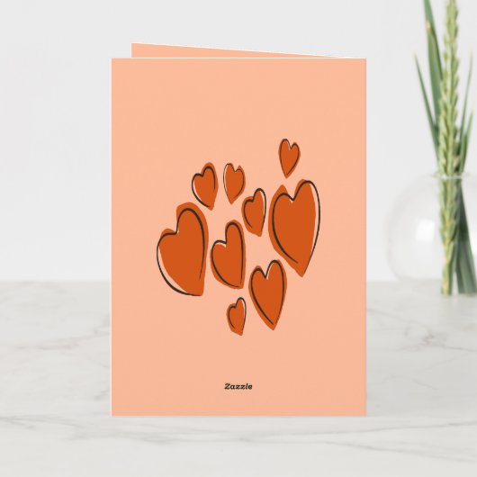 Cute Hearts Hand Drawn Orange Romantic Doodle カード (裏面)