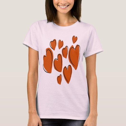 Cute Hearts Hand Drawn Orange Romantic Doodle Tシャツ (正面)