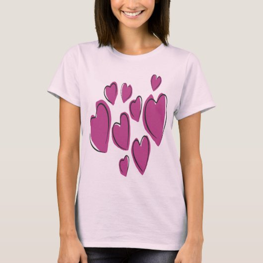 Cute Hearts Hand Drawn Pink Romantic Doodle Tシャツ (正面)