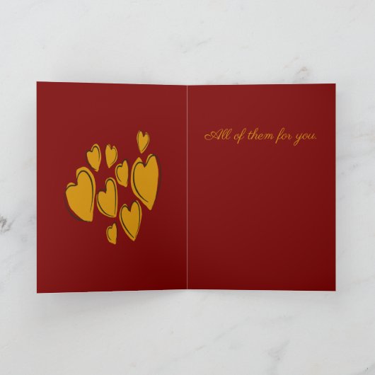 Cute Hearts Hand Drawn Yellow Romantic Doodle カード (内部)