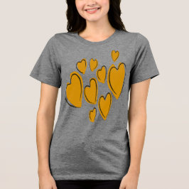Cute Hearts Hand Drawn Yellow Romantic Doodle トライブレンドＴシャツ