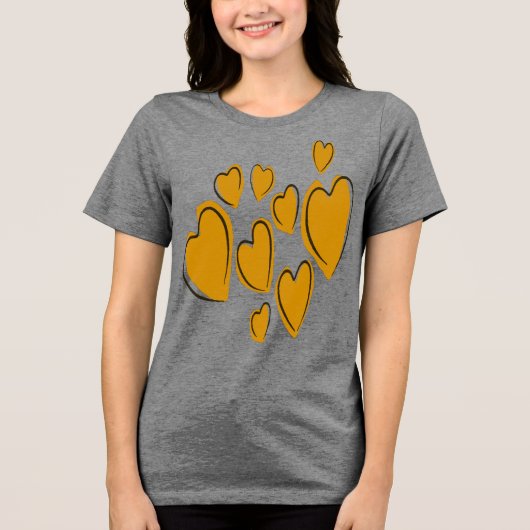 Cute Hearts Hand Drawn Yellow Romantic Doodle トライブレンドＴシャツ (正面)