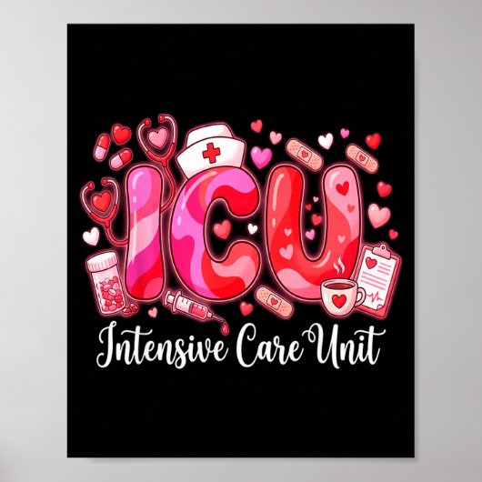 Cute Hearts Icu Valentine Nurse Valentines Day Shi ポスター (正面)
