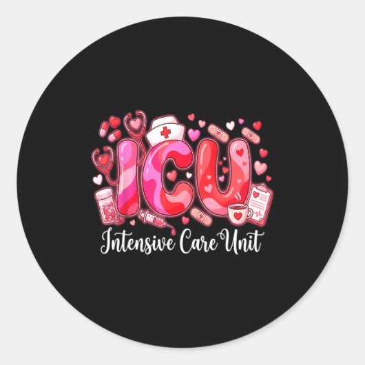 Cute Hearts Icu Valentine Nurse Valentines Day Shi ラウンドシール (正面)
