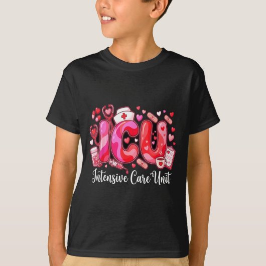 Cute Hearts Icu Valentine Nurse Valentines Day Shi Tシャツ (正面)