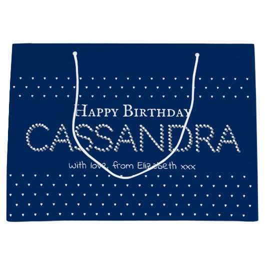 Cute Hearts Pattern Elegant Navy Blue  ラージペーパーバッグ (正面)