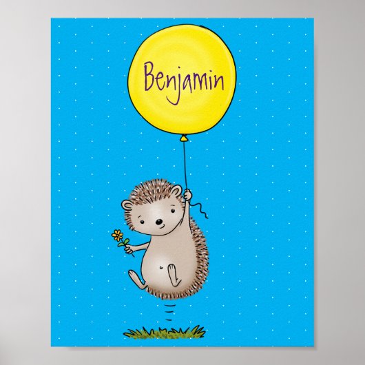 Cute hedgehog and balloon cartoon pattern ポスター (正面)
