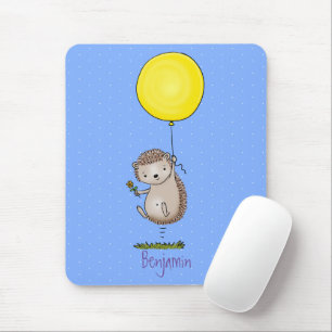 Cute hedgehog and balloon cartoon pattern マウスパッド