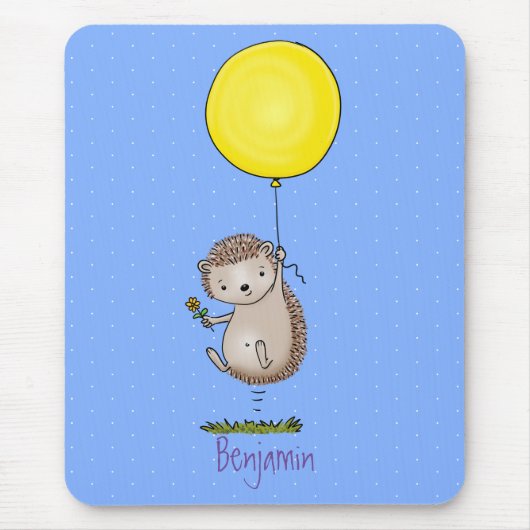 Cute hedgehog and balloon cartoon pattern マウスパッド (正面)