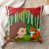 Cute Hedgehog and fox n a Bright Forest クッション (ブランケット)