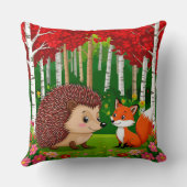 Cute Hedgehog and fox n a Bright Forest クッション (裏面)
