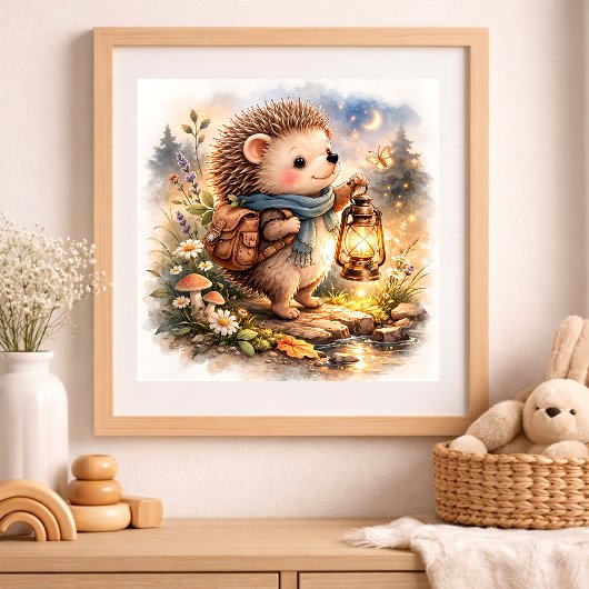 Cute Hedgehog And Lantern Kids  ポスター