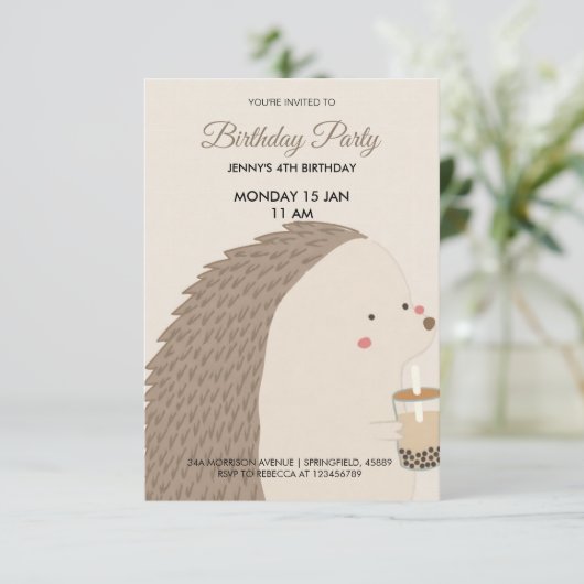 Cute Hedgehog Birthday Invitation 出欠カード (スタンド正面)