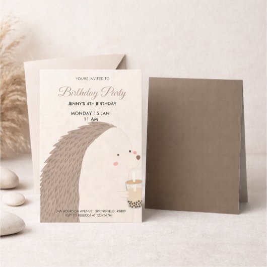 Cute Hedgehog Birthday Invitation 出欠カード