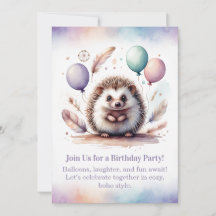 Cute Hedgehog Birthday Invitation – Woodland Boho 