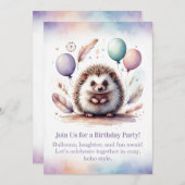 Cute Hedgehog Birthday Invitation – Woodland Boho  招待状 (正面/裏面)