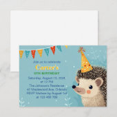 Cute Hedgehog Birthday Party Invitation エンクロージャーカード (正面/裏面)