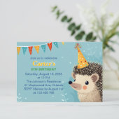 Cute Hedgehog Birthday Party Invitation エンクロージャーカード (スタンド正面)